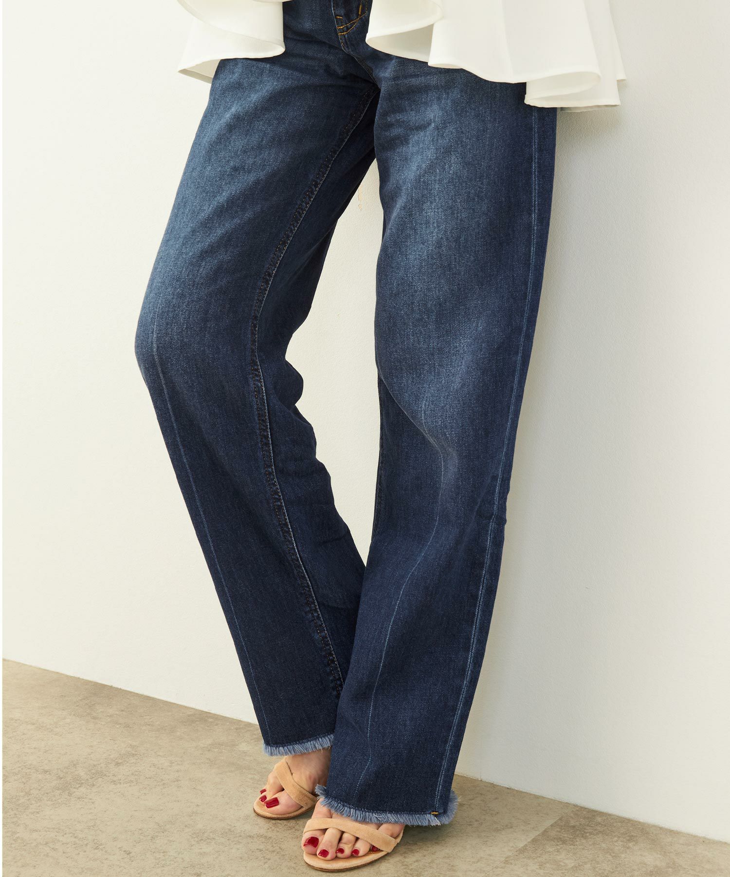 手洗い可かわいい上品きれいめ大人カジュアルセンタープレスフリンジオールシーズンロングシンプル美脚ジョイントスペース