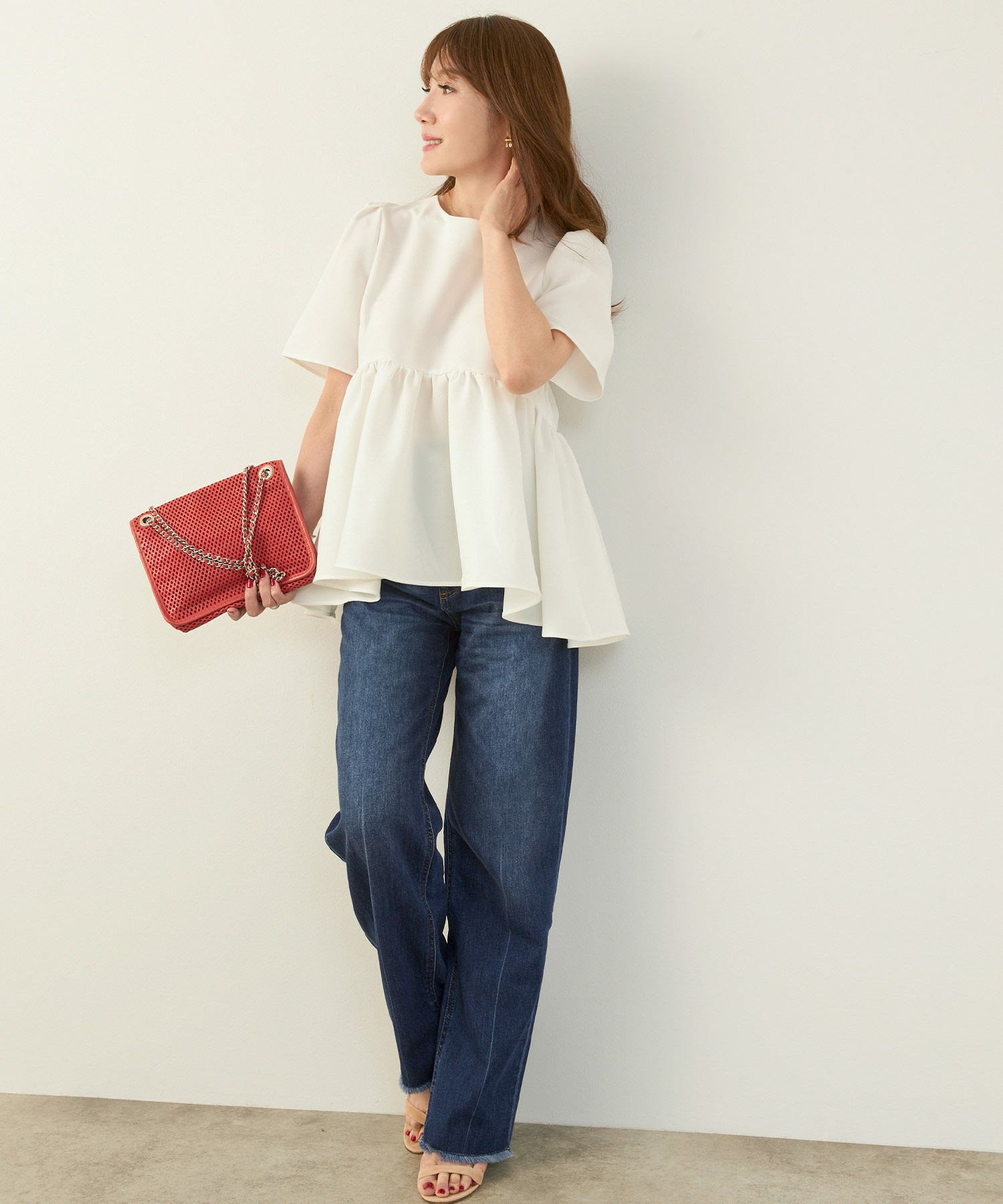 手洗い可かわいい上品きれいめ大人カジュアルセンタープレスフリンジオールシーズンロングシンプル美脚ジョイントスペース