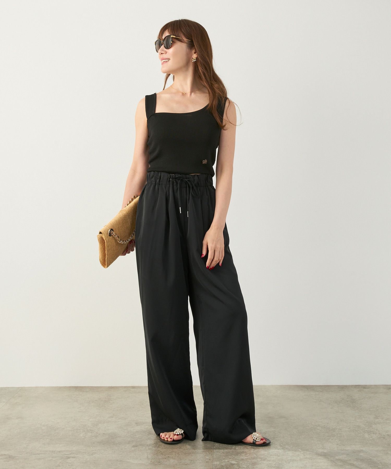 手洗い可かわいい上品きれいめ大人カジュアルオフィスフォーマルロング美脚ドロストジョイントスペース