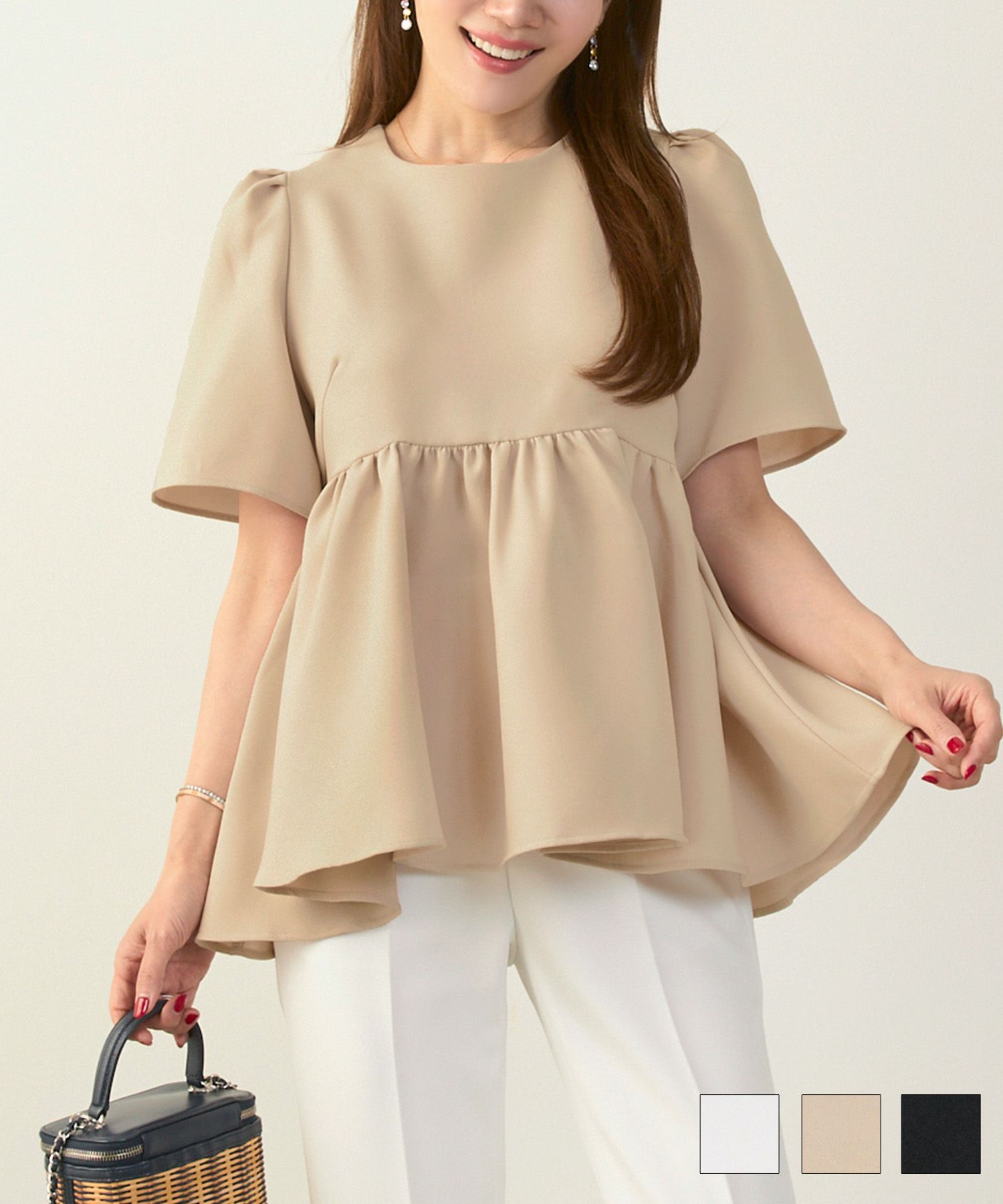 袖山タックペプラムブラウス半袖Liala×PG