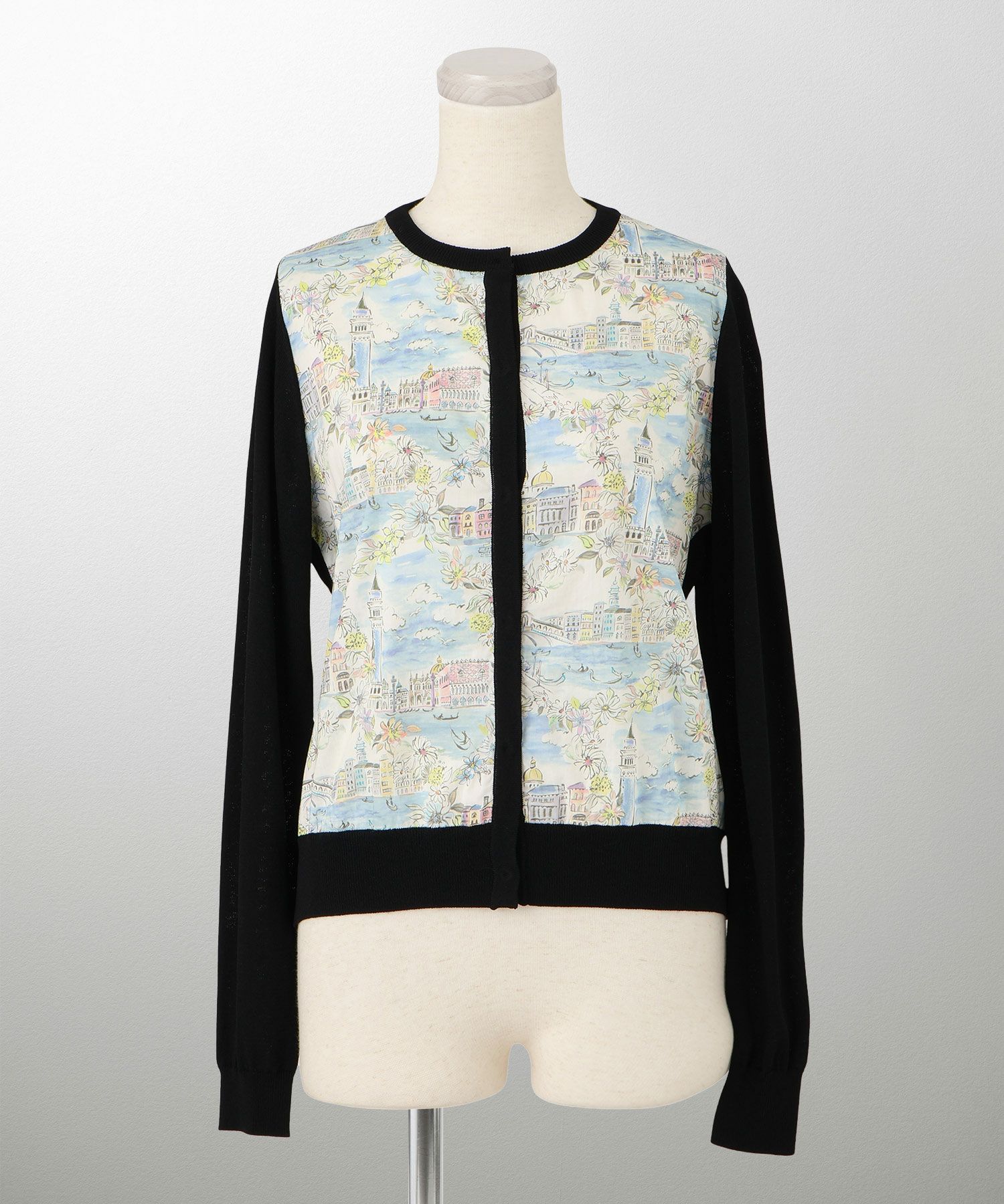 レディース ニットカーディガン サマーニット ドッキング 長袖 きれいめ 上品 洗える チャコール ブラウン ブラック M