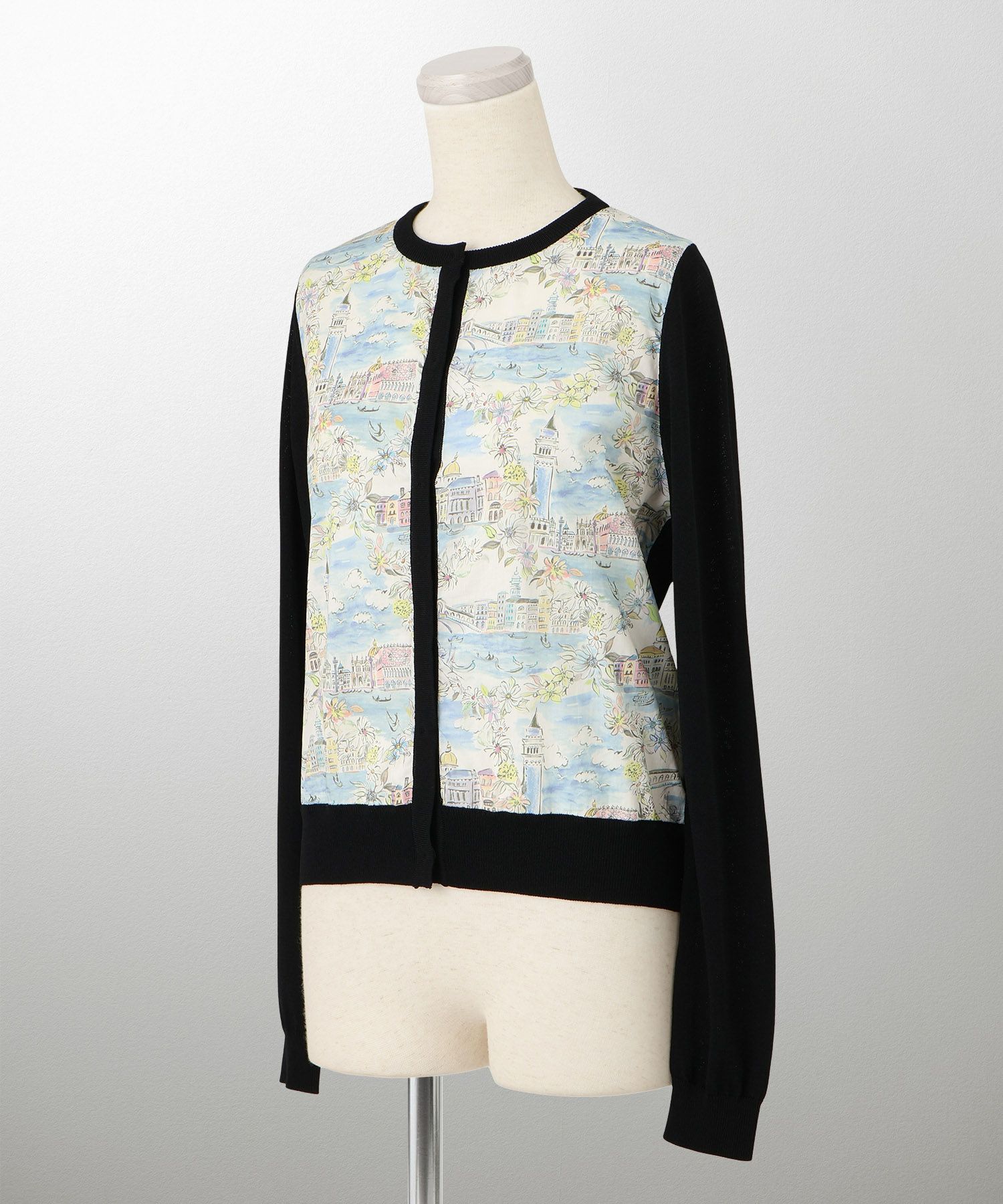 レディース ニットカーディガン サマーニット ドッキング 長袖 きれいめ 上品 洗える チャコール ブラウン ブラック M