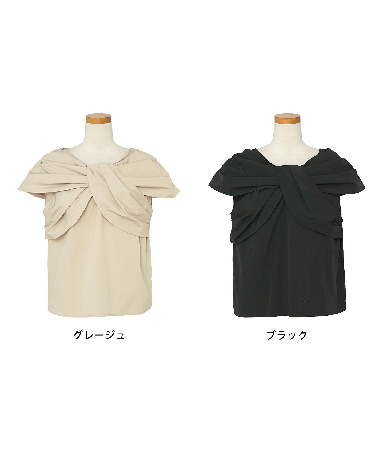 レディース/ブラウス/トップス/リボン/オフショル/ノースリーブ/肩先/グレージュ/ブラック/春/夏/秋/エレガント/上品/大人