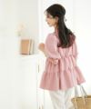 レディース/トップス/ブラウス/ギャザー/ペプラム/ボリューム/フレア/半袖/パフスリーブ/袖口ゴム/ウエストゴム/ギンガムチェック/柄/ホワイト/ピンク/ブラック/イージーケア/春/夏/秋