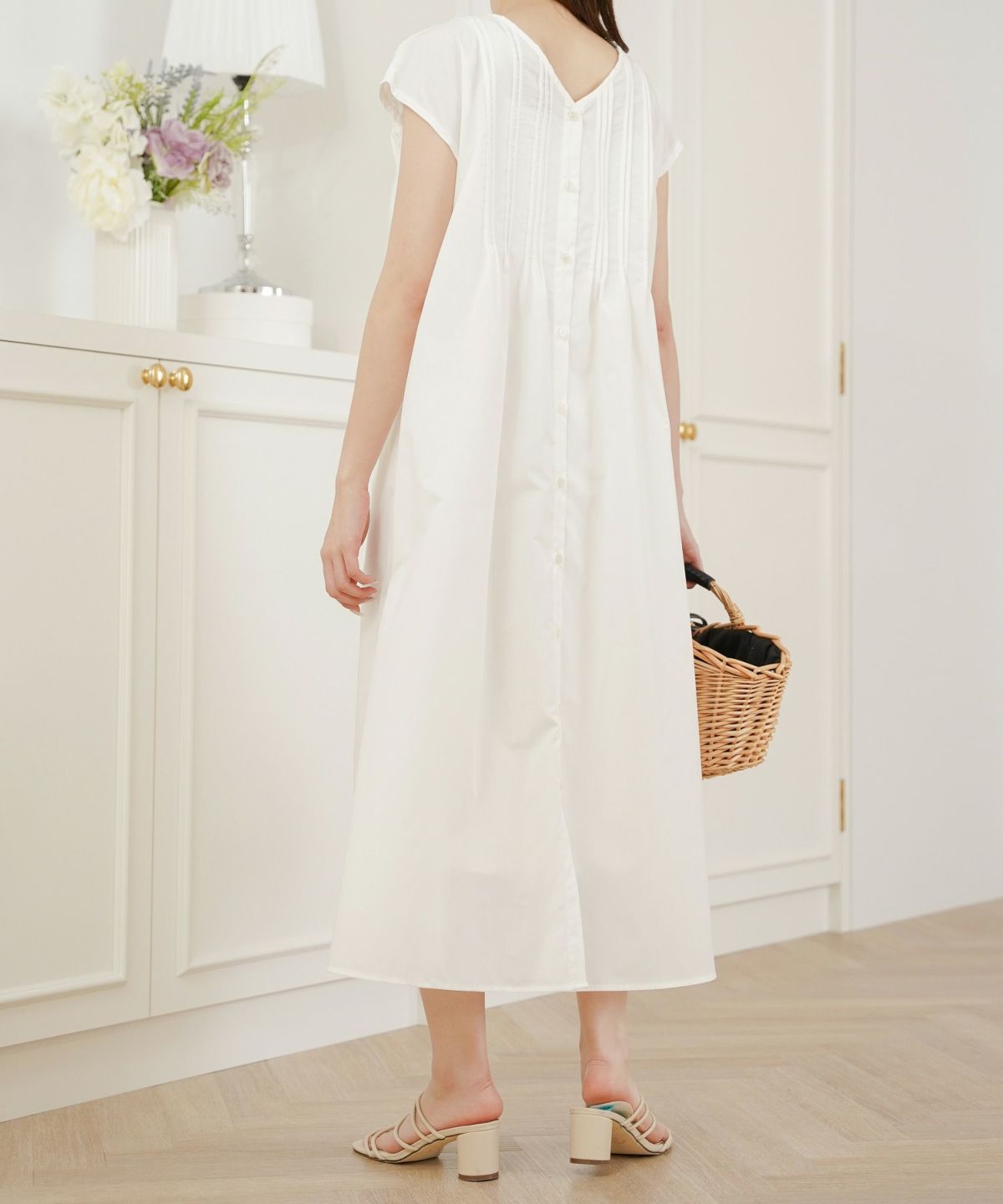 セレクトレディースワンピースロング春夏秋半袖袖なしシャツ素材かわいい洗える白黒ジョイントスペース