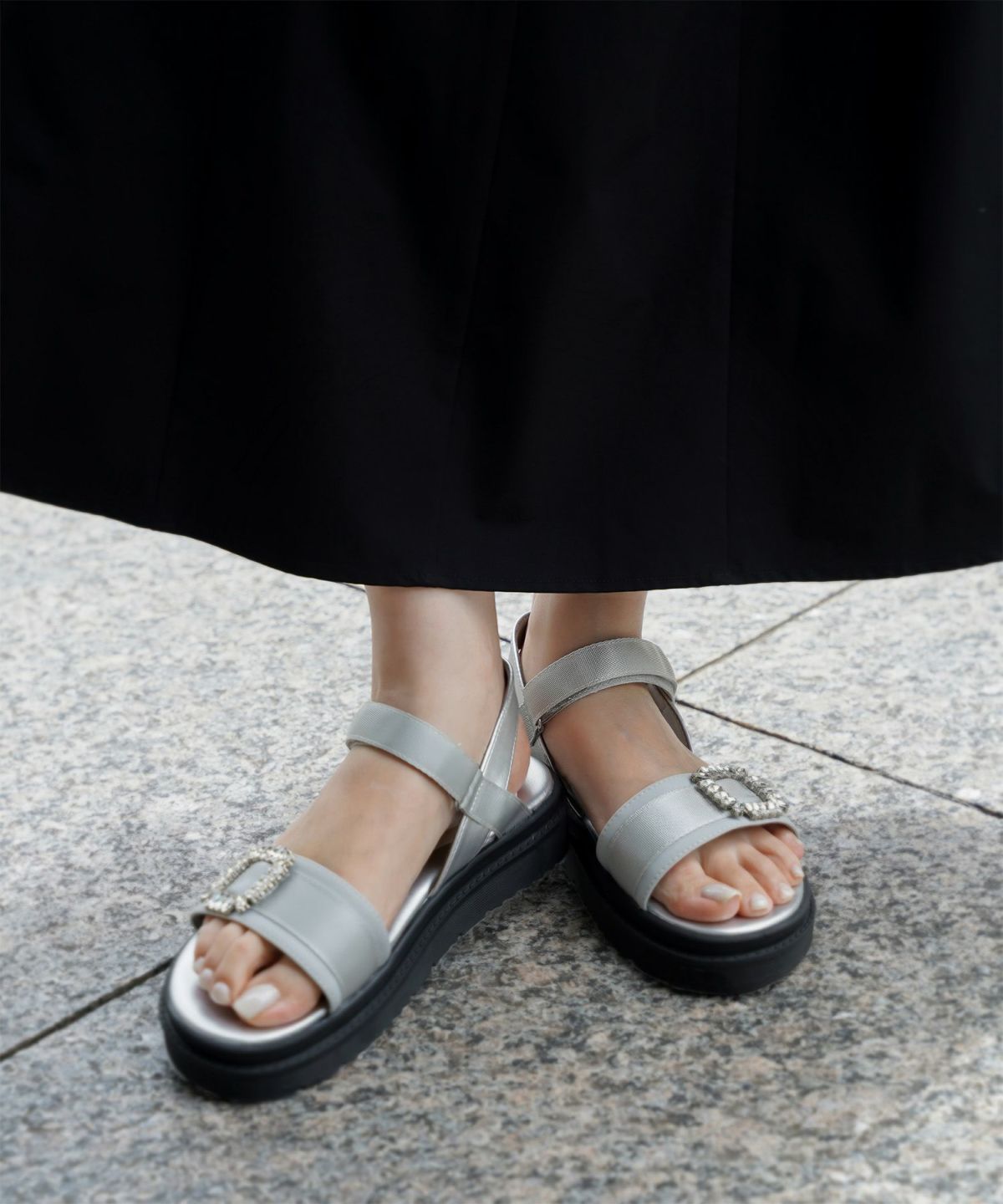 セレクト サンダル スポーツサンダル 厚底 サテン 歩きやすい シルバー ベージュ ブラック S M L LL