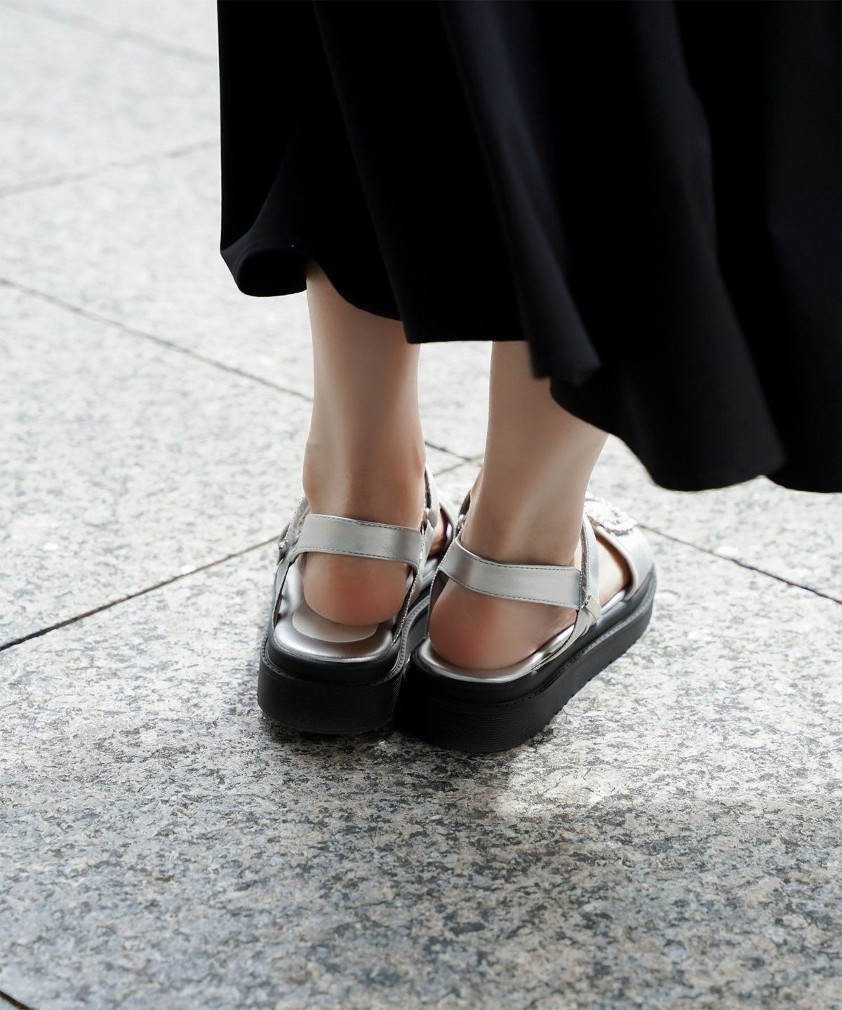 セレクト サンダル スポーツサンダル 厚底 サテン 歩きやすい シルバー ベージュ ブラック S M L LL