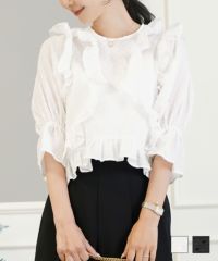 ドットドビーフリルブラウスlerevevanillerホワイト/ブラック