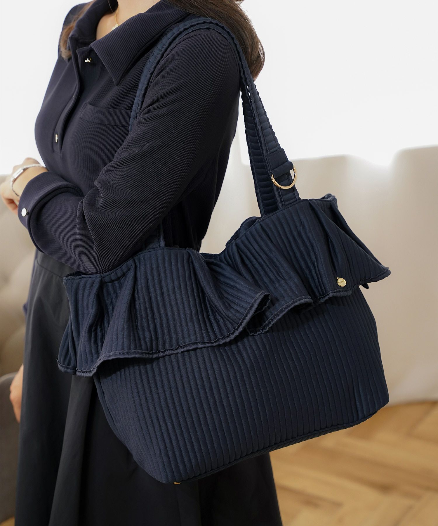 新色 バッグ グッズ トートバッグ 大容量 フリル フェミニン ナチュラル