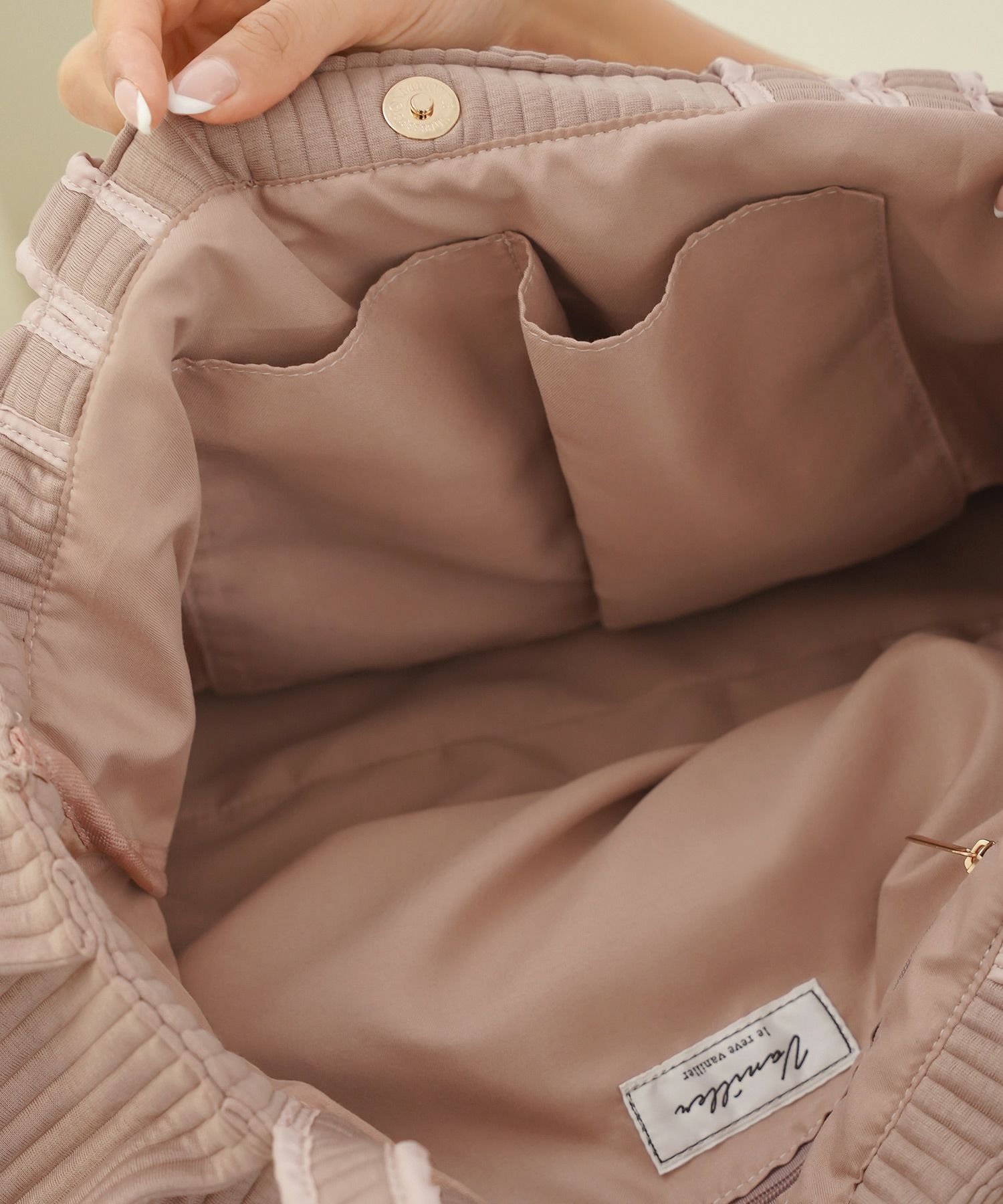 レディース/バッグ/グッズ/トートバッグ/大容量/ハンドル/肩掛け/フリル/チャコール/ピンク/クリーム/ベージュ/オールシーズン/ママ/ベビーカー/お出かけ/産前産後/入院バッグ/かわいい/フェミニン/上品/ナチュラル/カジュアル