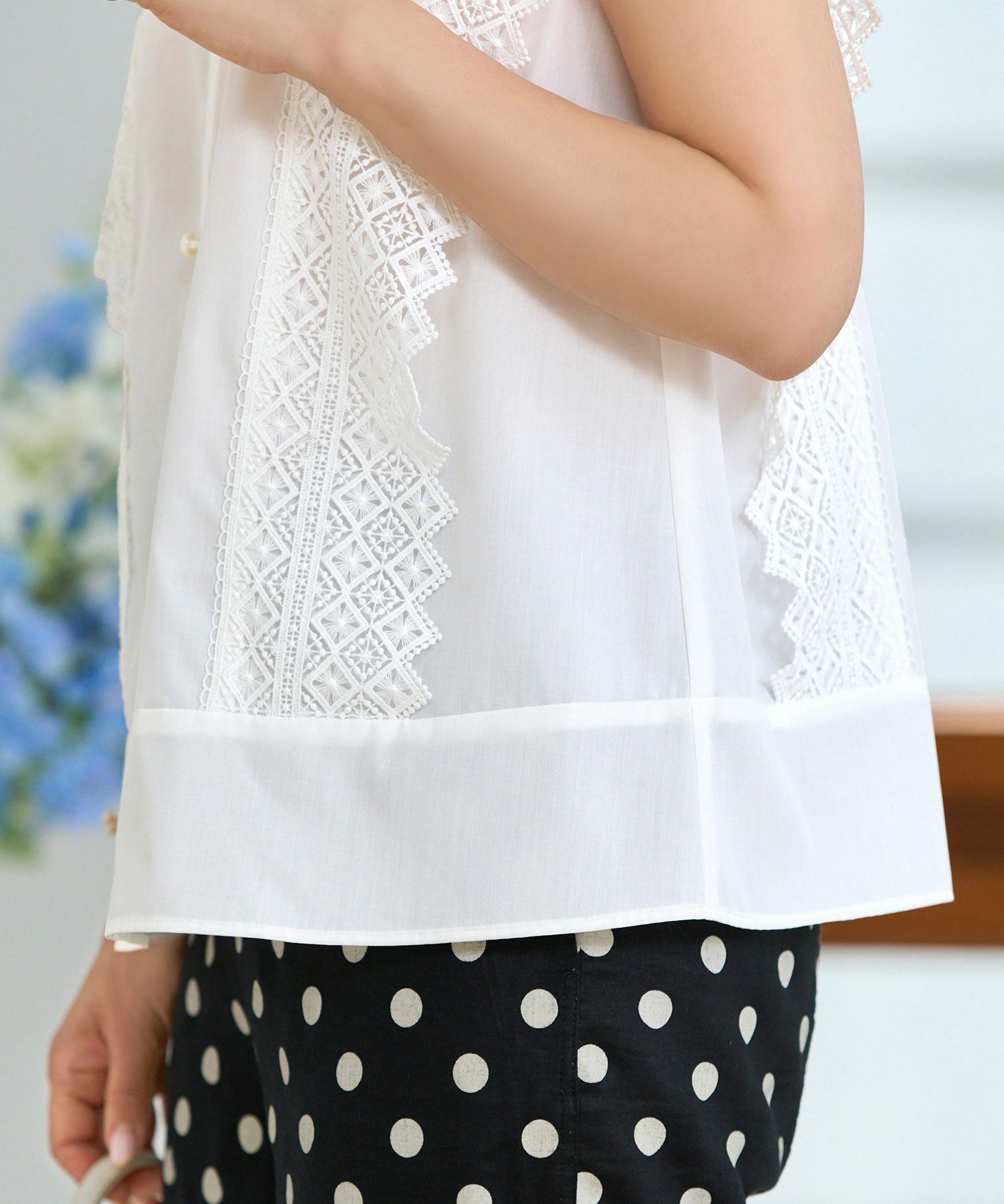 襟付レースコンビブラウスPrimaScherrer全2色｜psc821-0948【1】