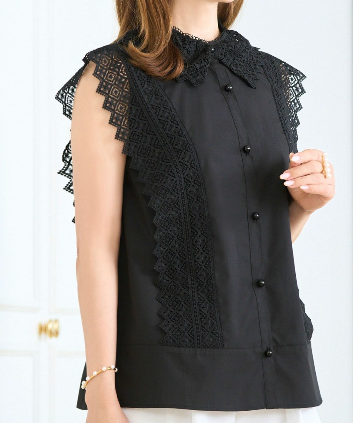 襟付レースコンビブラウスPrimaScherrer全2色｜psc821-0948【1】