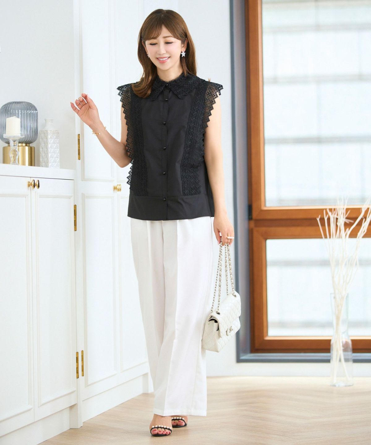 襟付レースコンビブラウスPrimaScherrer全2色｜psc821-0948【1】