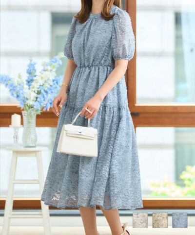 11色 華やか プリント ワンピース 半袖 ドレス シアー きれいめ 女性を華やかに彩るパーティードレス 結婚式 ワンピース 半袖