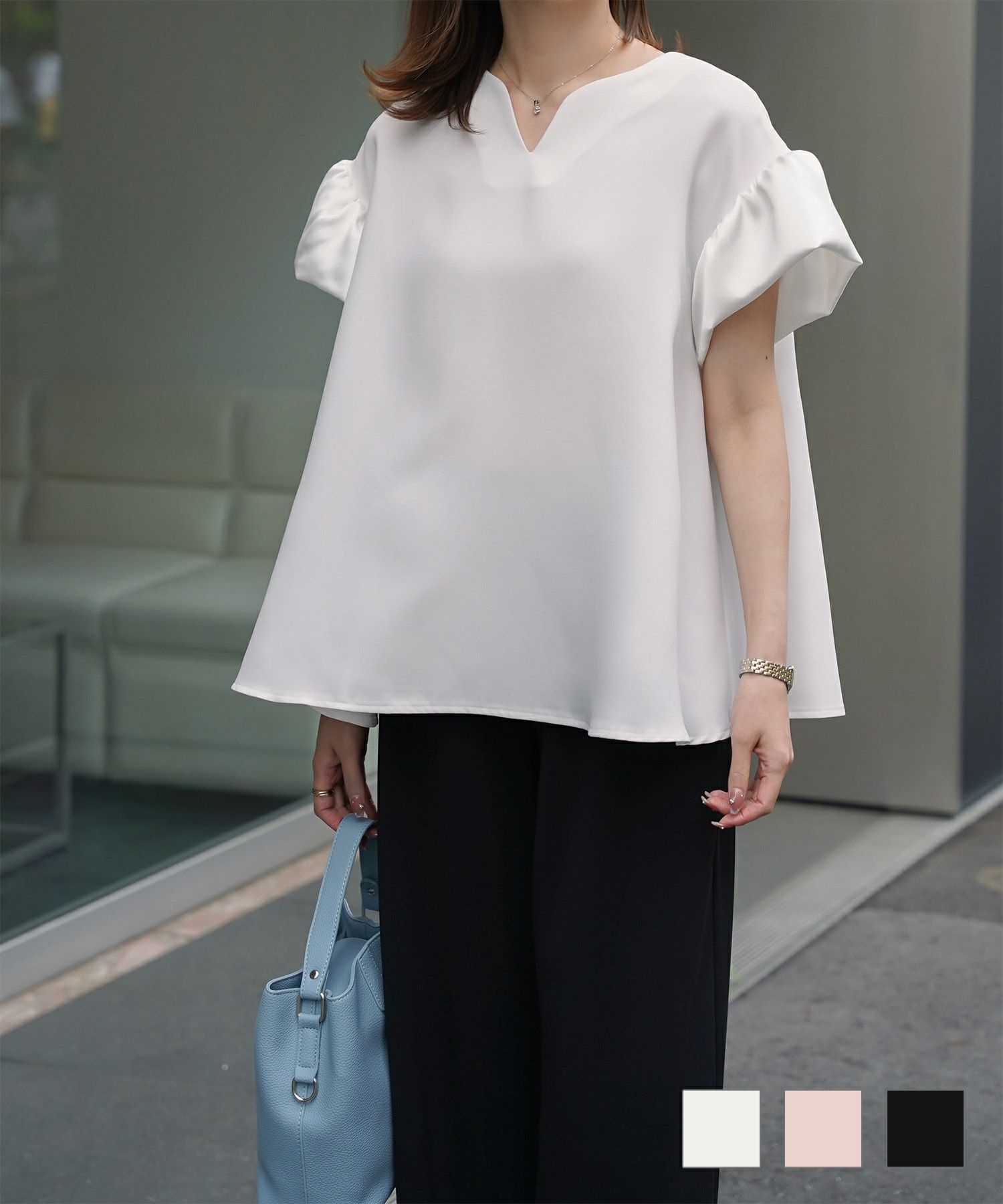 サテン フレアスリーブ ブラウス HUIT 全3色｜hit821-0269【1】