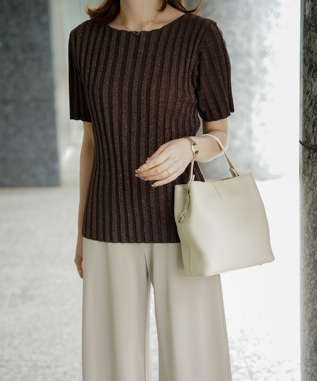 セレクト レディース バッグ 合皮 きれいめ ショルダー 2way アイボリー/ピンク/サックス/ブラック/フリー/合成皮革/ポリエステル