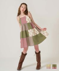 キャミ/ワンピース/パッチワーク/カーキ