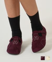 刺繍/フェイクスエード/シューズ/バーガンディ