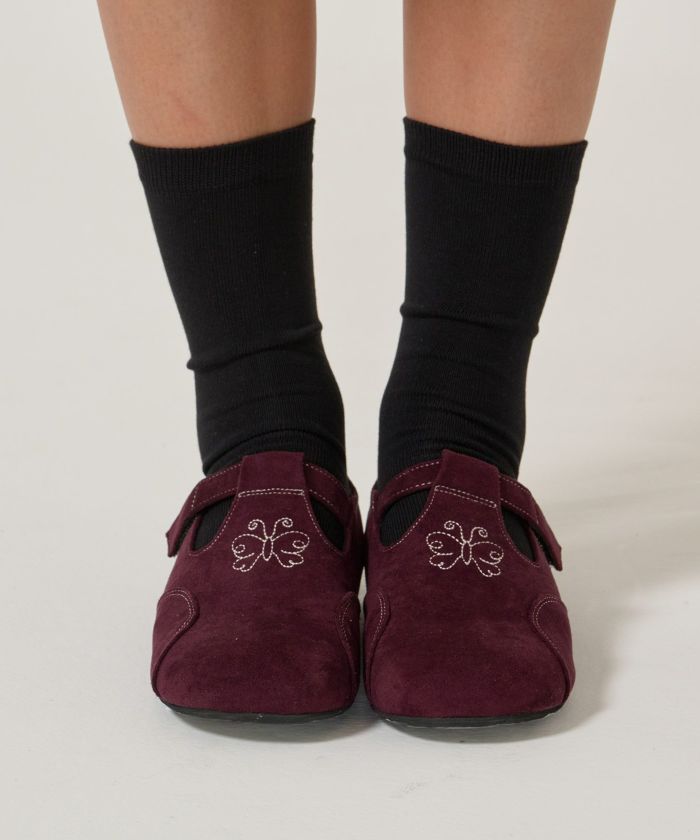 10/中旬頃発送予定！刺繍入り フェイクスエード シューズ TINA