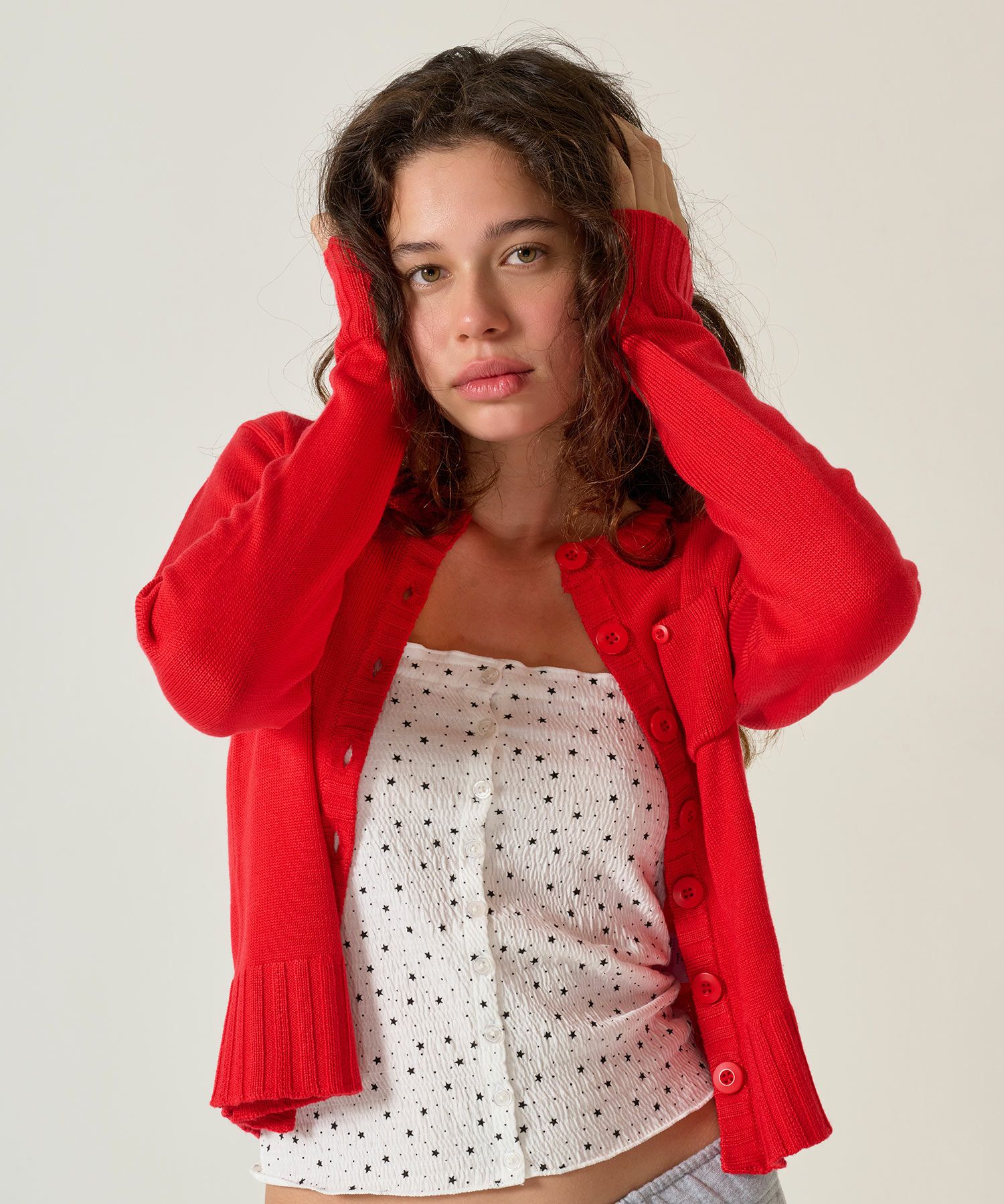 アンチピリング /カーディガン/レッド