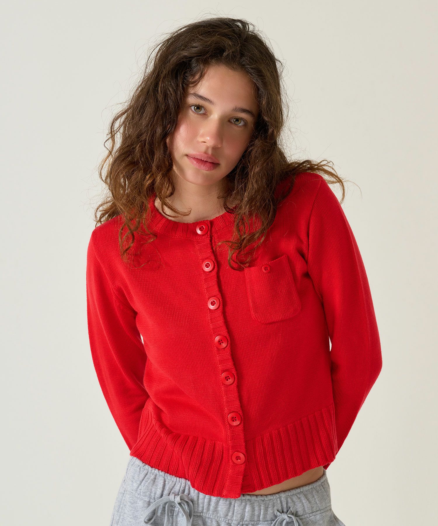 アンチピリング /カーディガン/レッド