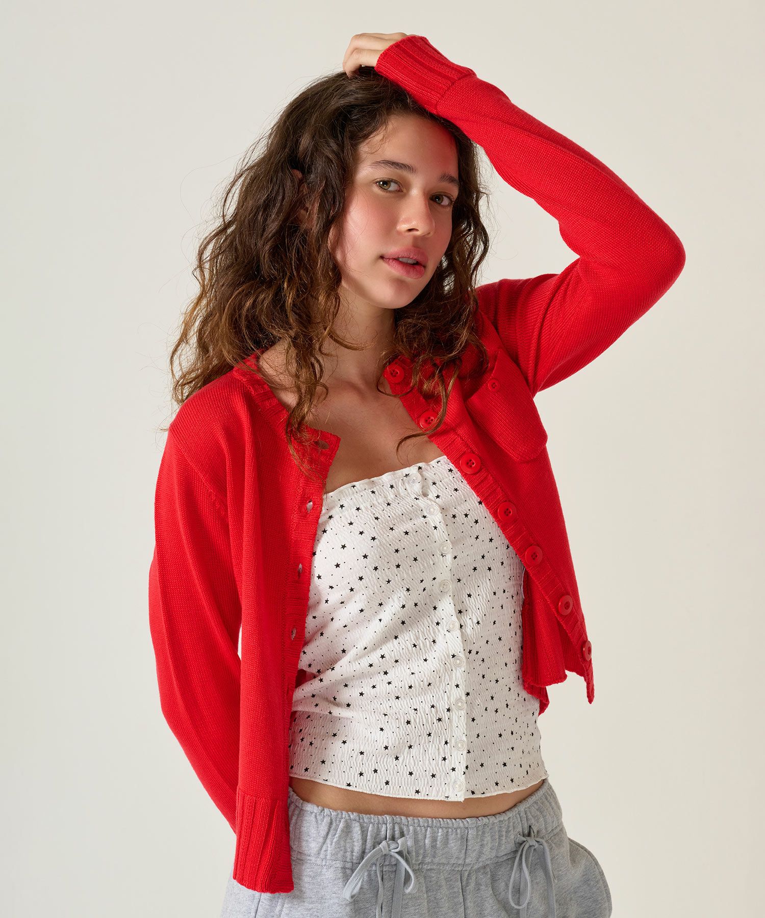 アンチピリング /カーディガン/レッド