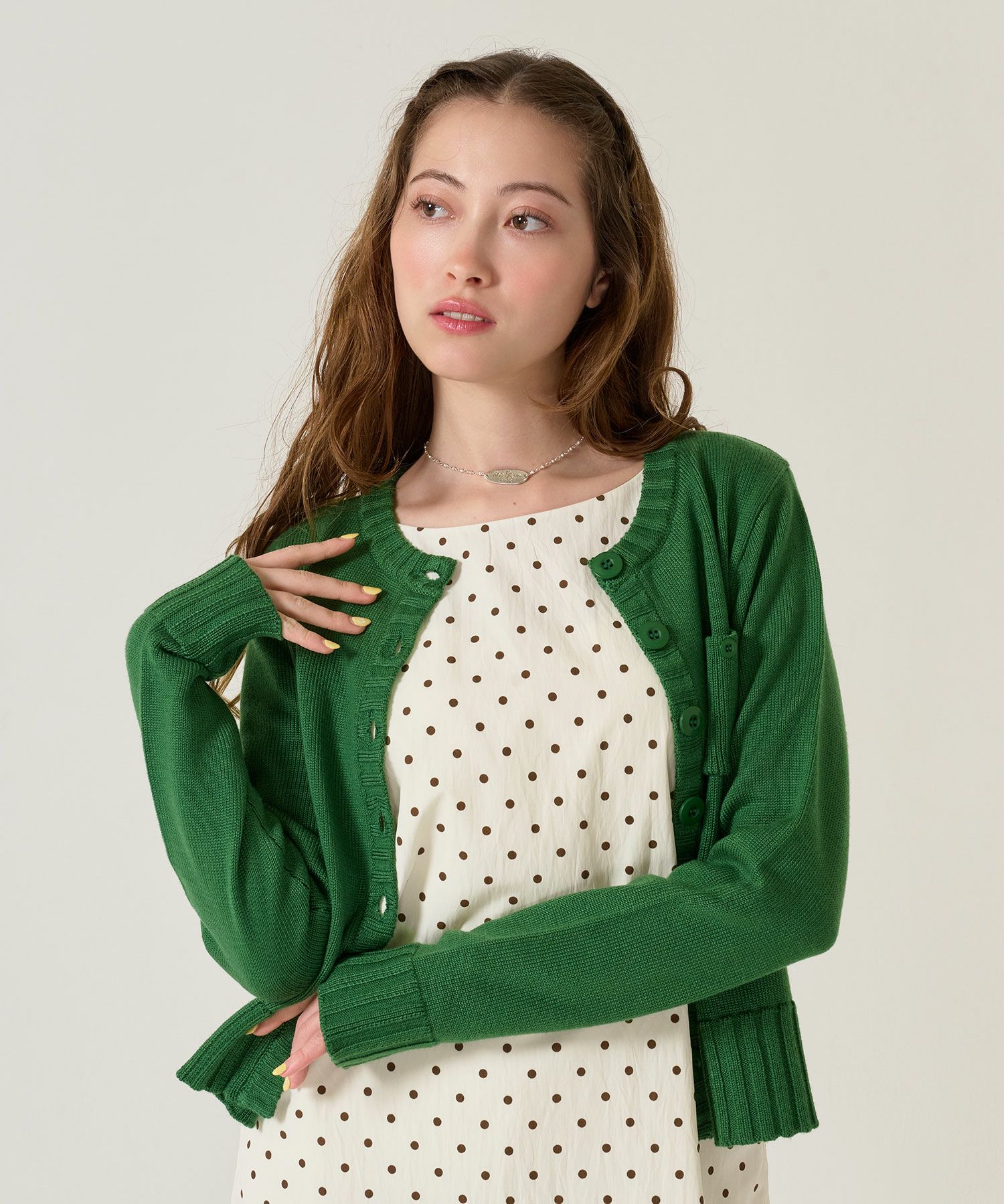 アンチピリング /カーディガン/グリーン