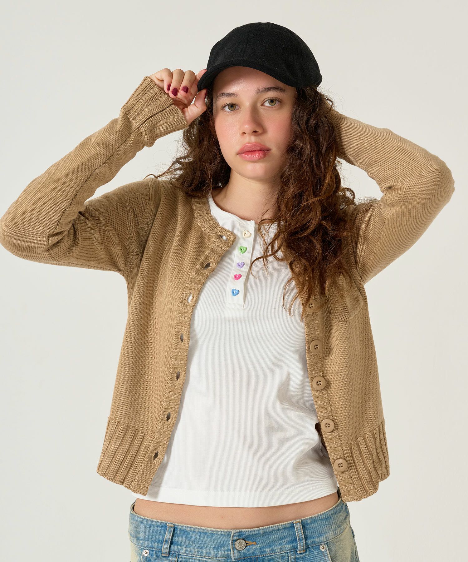 アンチピリング /カーディガン/キャメル