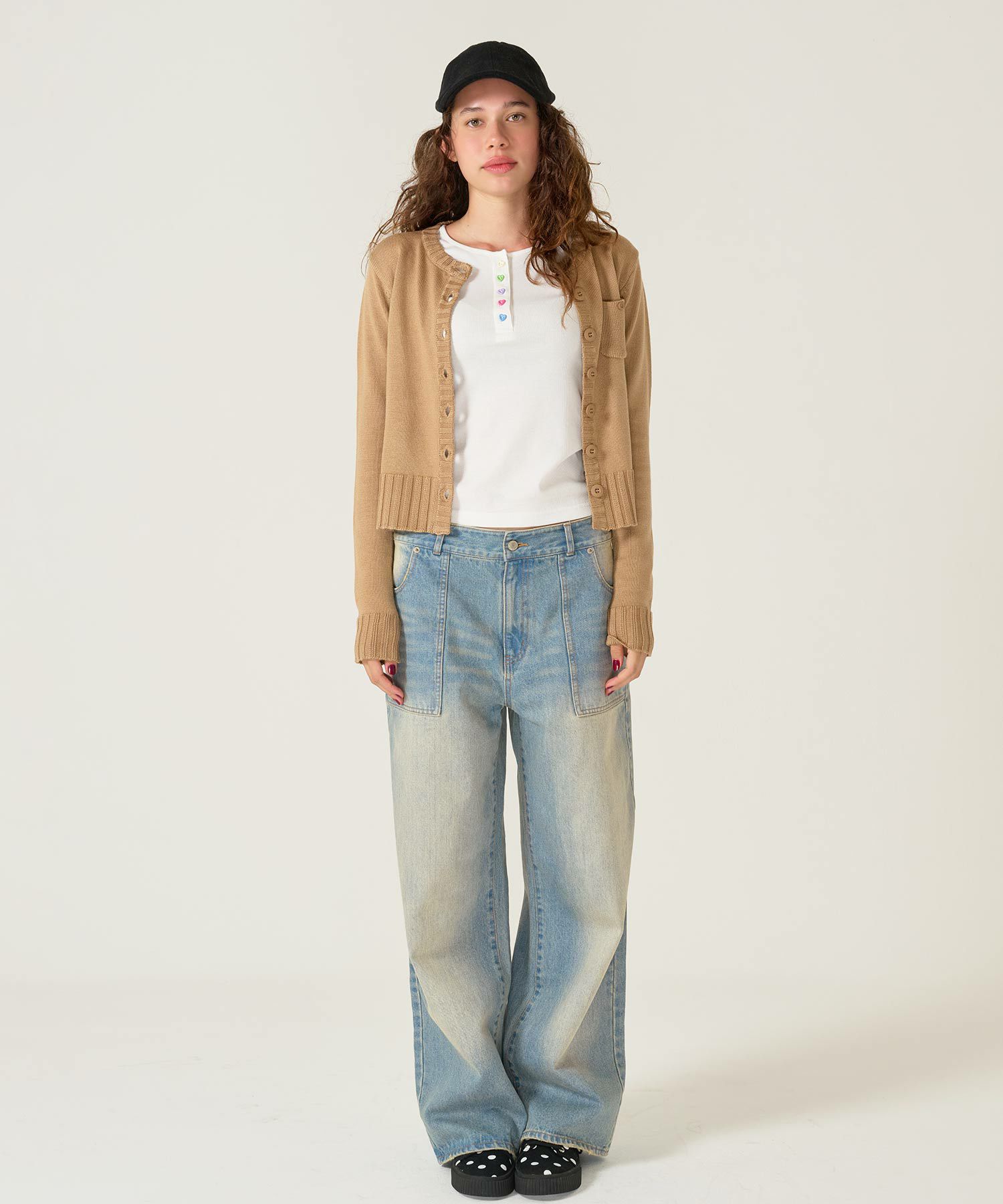 アンチピリング /カーディガン/キャメル