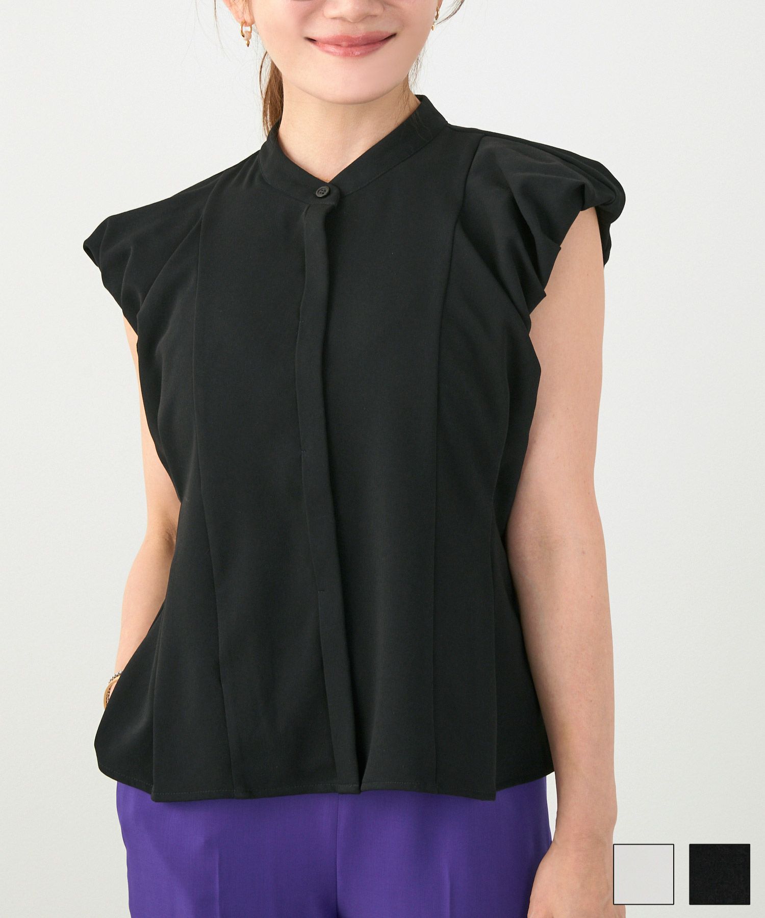 バンドカラーパフ袖ブラウスLiala×PG