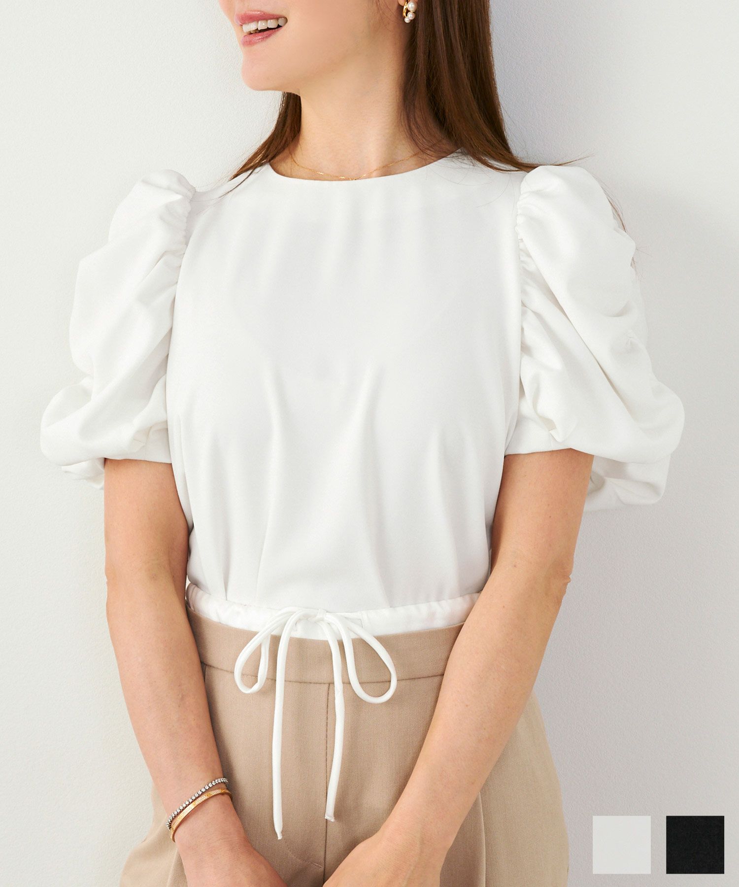 ギャザーボリューム袖ブラウスLiala×PG