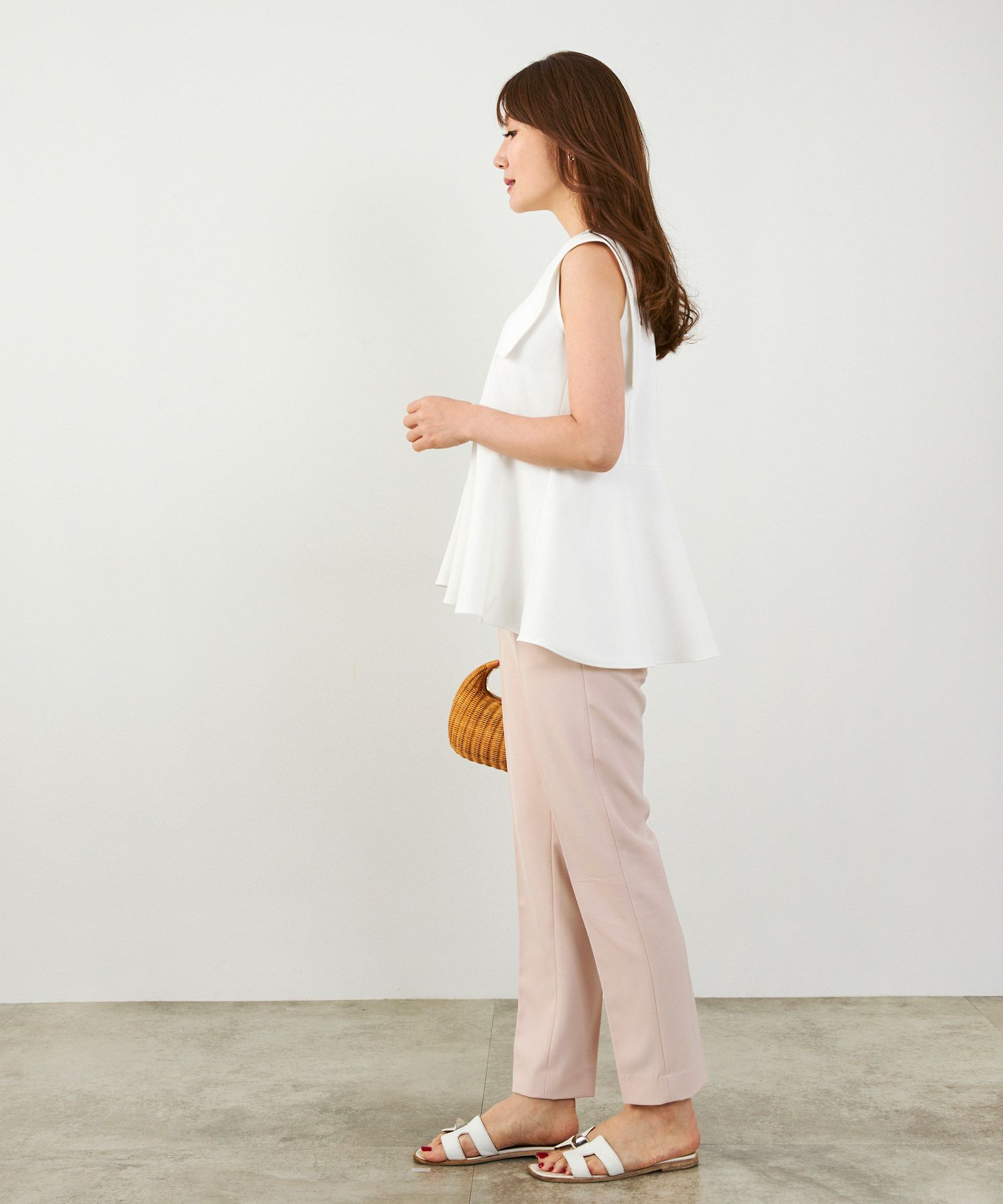 手洗い可セットアップ対応可かわいい上品きれいめ大人カジュアルオフィスフォーマルフェミニンシンプルノースリーブイレヘム体型カバージョイントスペースLPセットアップ企画-01