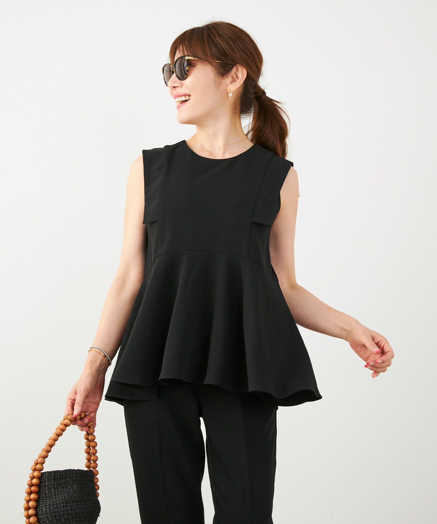 手洗い可セットアップ対応可かわいい上品きれいめ大人カジュアルオフィスフォーマルフェミニンシンプルノースリーブイレヘム体型カバージョイントスペースLPセットアップ企画-01