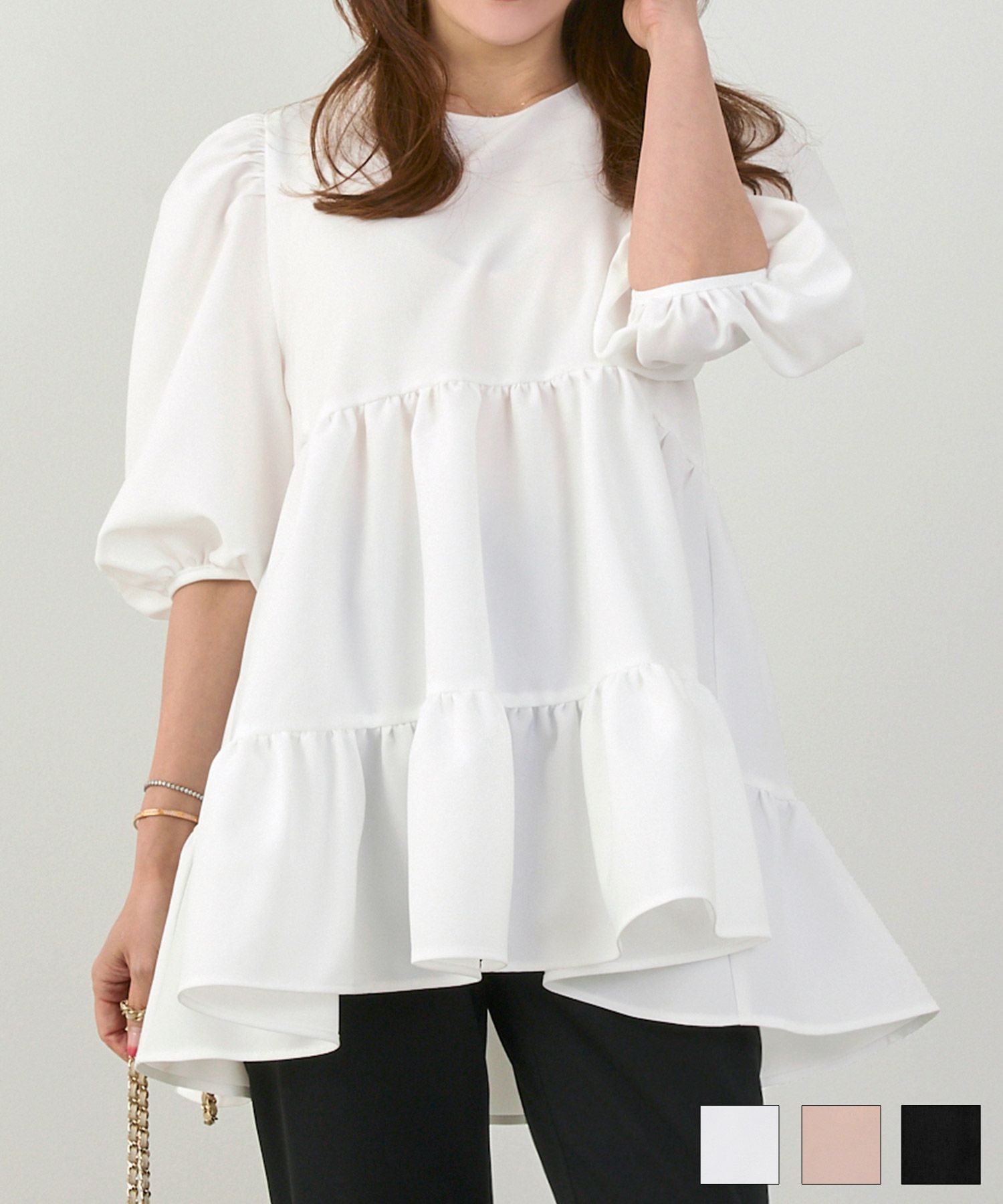 パフスリーブティアードブラウスLiala×PG