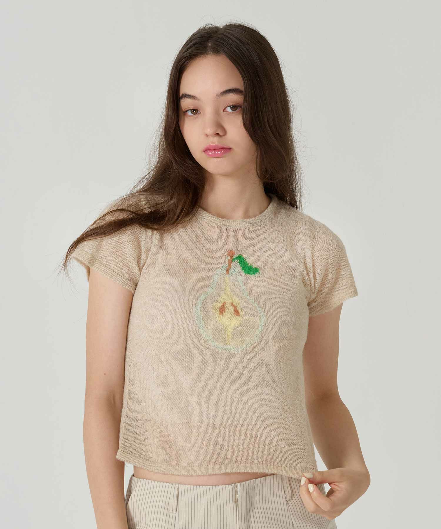 チビT/ニット/ナシ/ベージュ