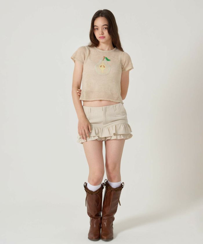 チビT/ニット/ナシ/ベージュ