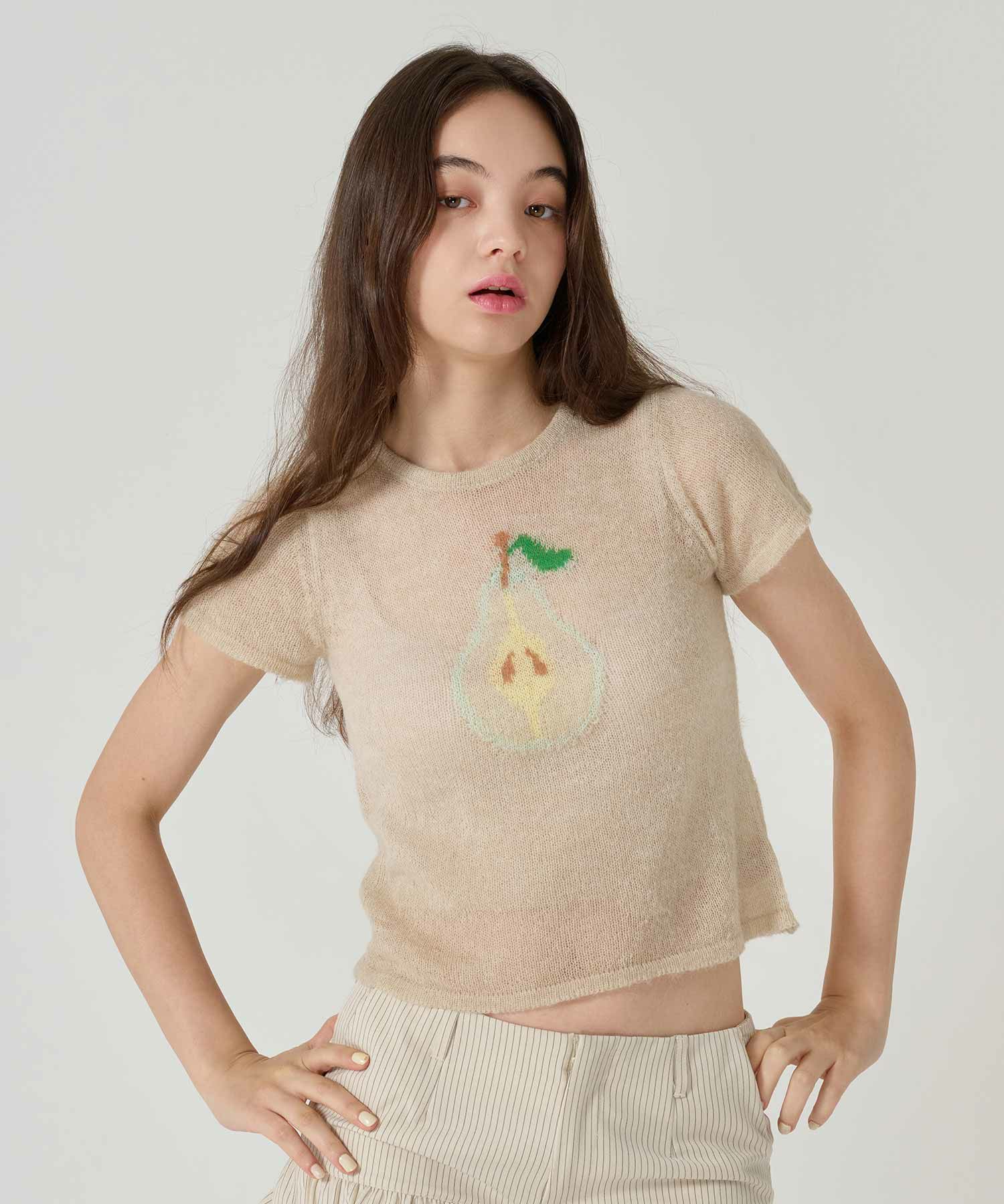 チビT/ニット/ナシ/ベージュ