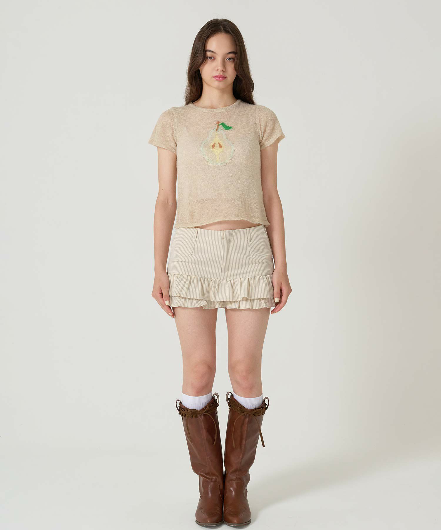 チビT/ニット/ナシ/ベージュ