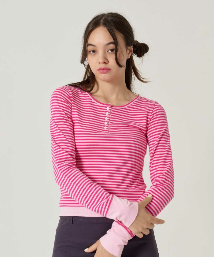  ボーダー/ ヘンリーネック/ロンT/ピン