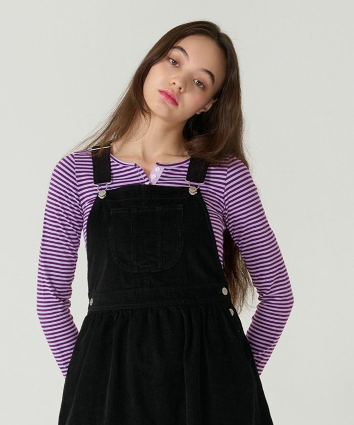  ボーダー/ ヘンリーネック/ロンT/パープル