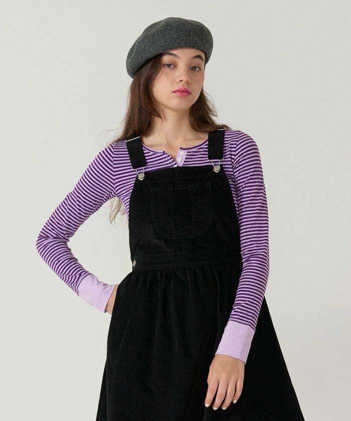  ボーダー/ ヘンリーネック/ロンT/パープル