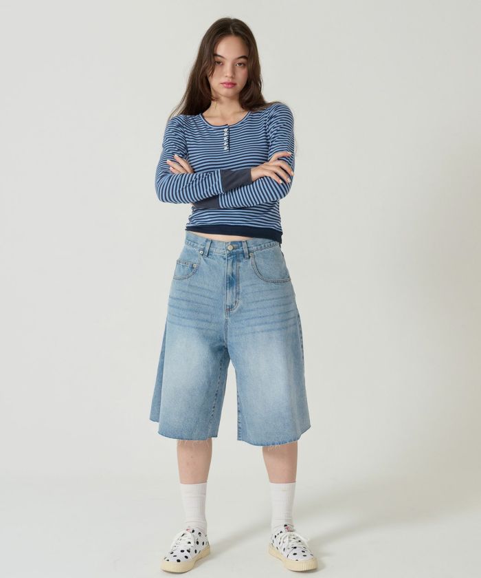  ボーダー/ ヘンリーネック/ロンT/ネイビー