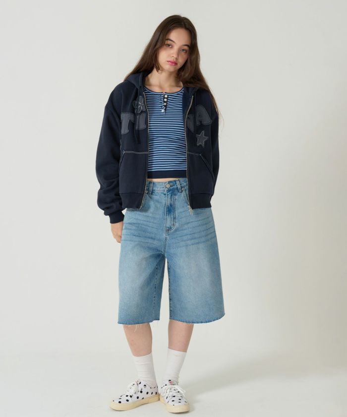  ボーダー/ ヘンリーネック/ロンT/ネイビー