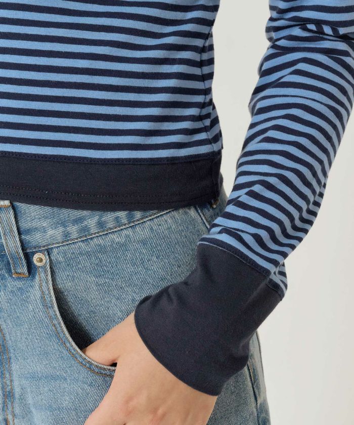  ボーダー/ ヘンリーネック/ロンT/ネイビー