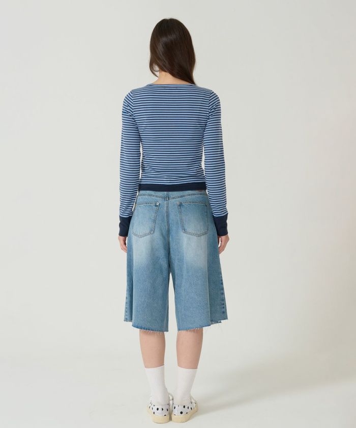  ボーダー/ ヘンリーネック/ロンT/ネイビー