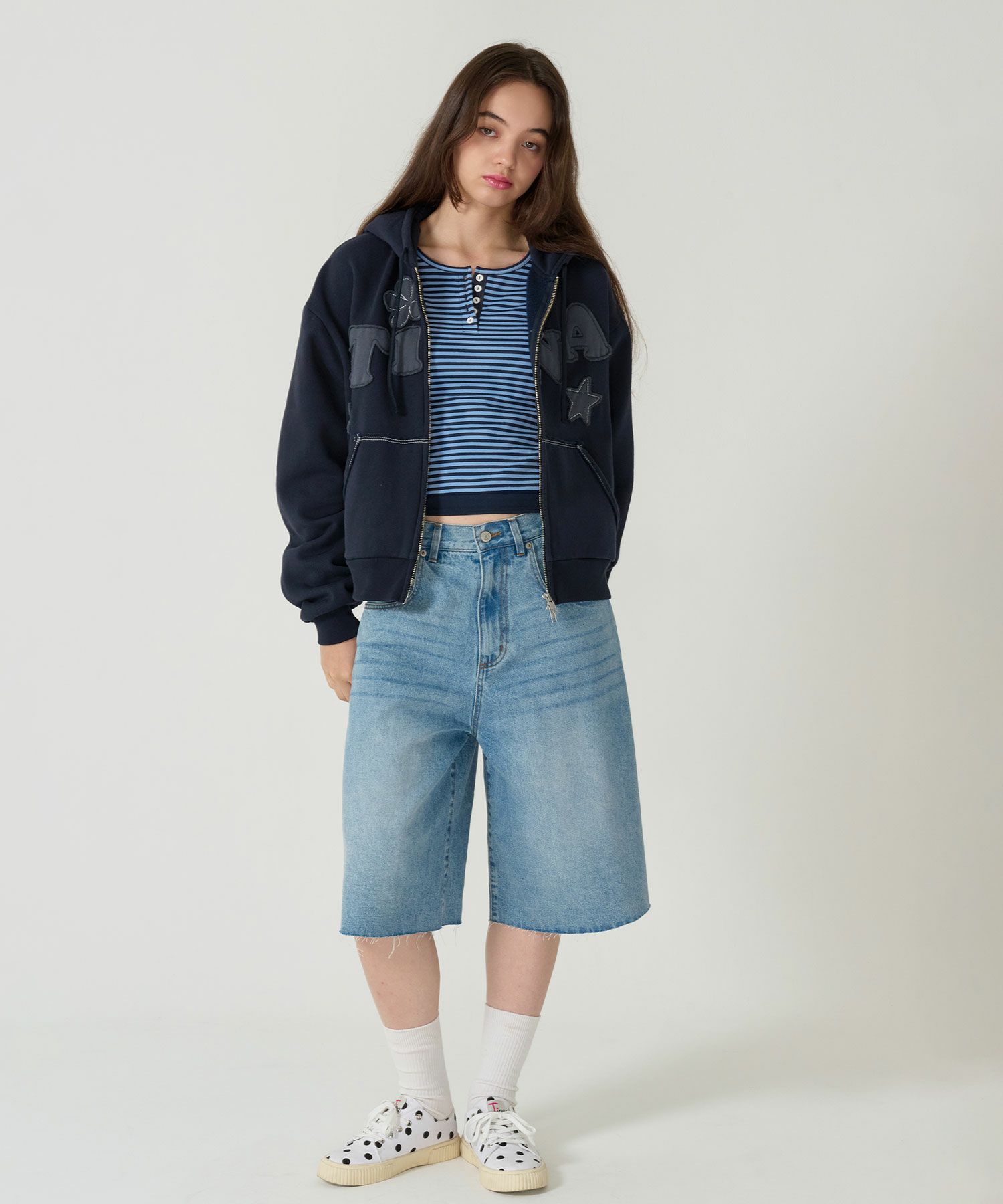  ボーダー/ ヘンリーネック/ロンT/ネイビー/ピンク/パープル