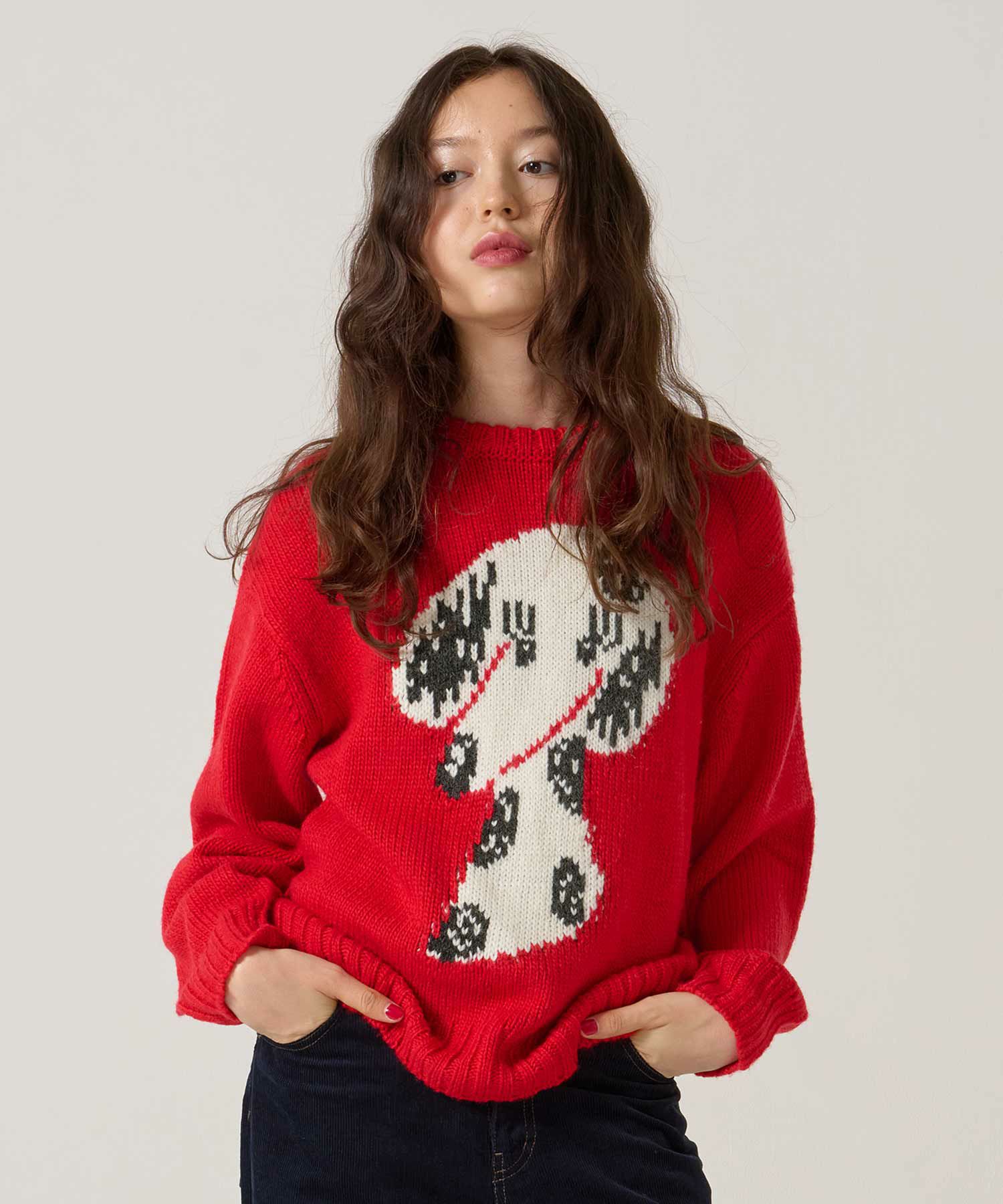 オリジナル ジャカードニット プルオーバー TINA：JOJUN レッド オリジナル ジャカードニット プルオーバー TINA：JOJUN 全2色｜tnj441
