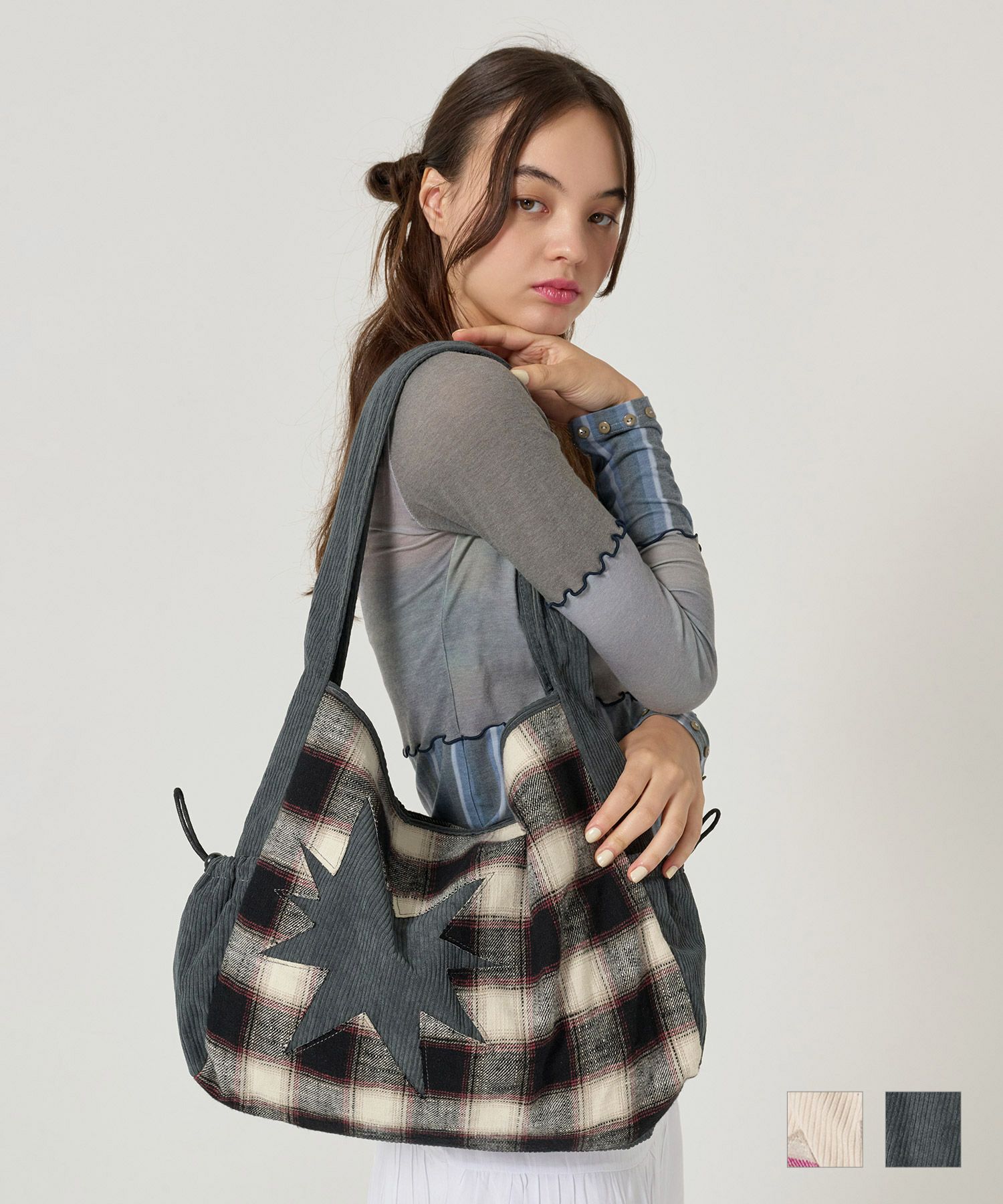 コーデュロイ/ショルダー/バッグ/グレー