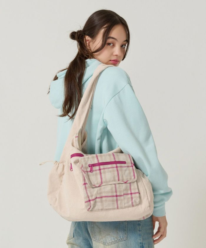 コーデュロイ/ショルダー/バッグ/アイボリー