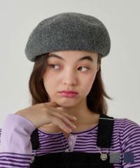 刺繍/ベレー帽/帽子/グレー